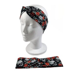 Stirnband schwarz mit Totenkopf