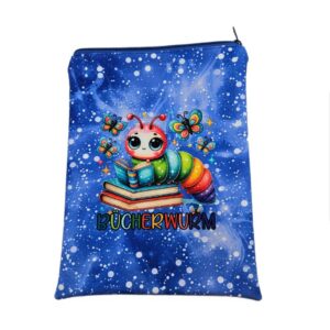 Buchhülle - Bücherwurm Blau